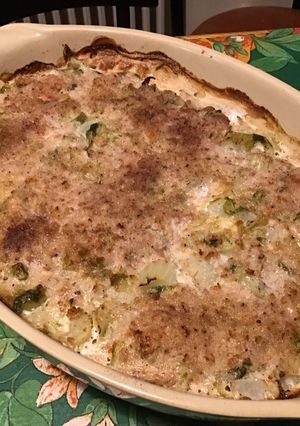 Une photo de Flan de côtes de chou fleur à la mozzarella di buffala et chapelure épicée