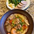 Vietnamese Pork Rib Noodle Soup with Taro Stem (Bún sườn bạc hà)