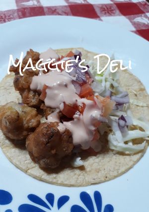 Una foto de Tacos de camarón vegetal