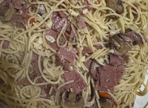 Foto resep Spaghetti Aglio Olio Smoked Beef