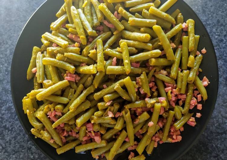Judías verdes salteadas con jamón