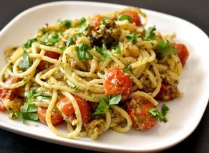 Garnélás-pestós spagetti recept fotója