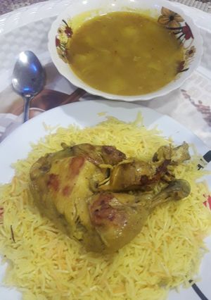 صورة لوصفة دجاج مع رز بالزعفران😍