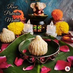 A picture of Rose petal pistachio modak.