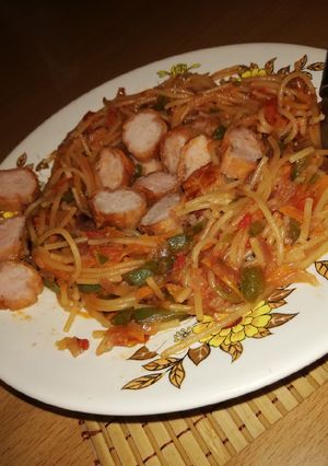 A picture of Spaghetti with sausage#4weekschallenge#charityrecipe.