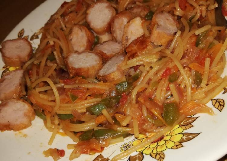 Recipe of Spaghetti with sausage #4weekschallenge #charityrecipe in 12 Minutes for Young Wife