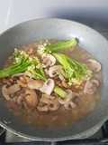 Sauteé Caulini, Brown Mushroom, Bacon, and Walnut
