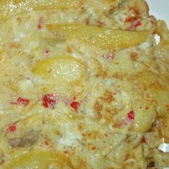 A picture of Chips in fried egg.