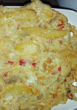 A picture of Chips in fried egg.
