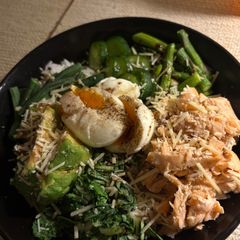 A picture of Grilled salmon sushi rice bowl.