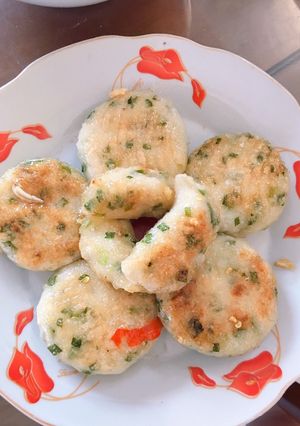 Hình của món Bánh hẹ chiên nhân đậu xanh.