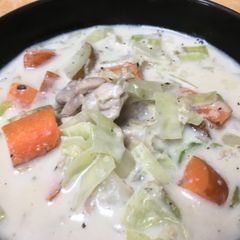 A picture of Cozy Cream Chicken & Potato Soup with Black Eyed Pea Flour.