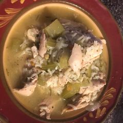 A picture of Chicken and wild rice soup.