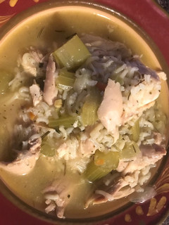 A picture of Chicken and wild rice soup.
