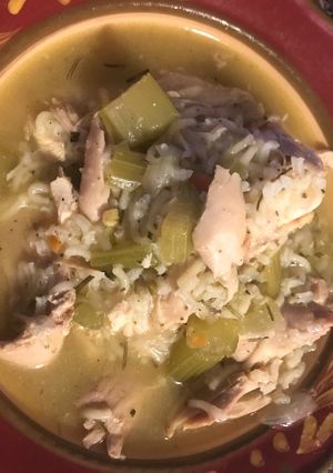 A picture of Chicken and wild rice soup.
