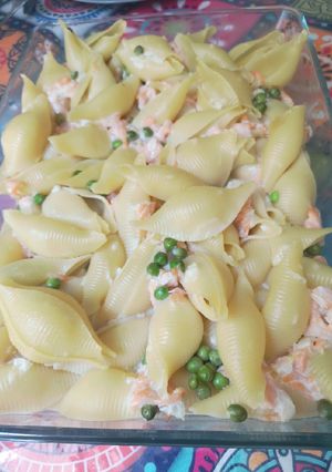 Une photo de Conchiglioni au saumon et petits pois