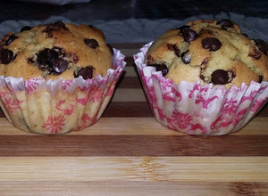 A picture of Vanilla chocolate chip muffin with part wheat flour.