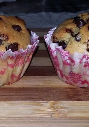 A picture of Vanilla chocolate chip muffin with part wheat flour.