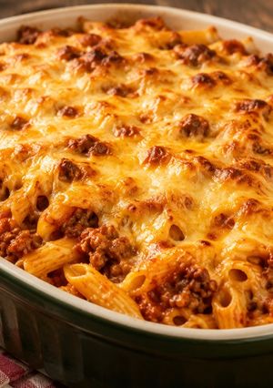 Una foto de Pasta casera con carne y queso al horno