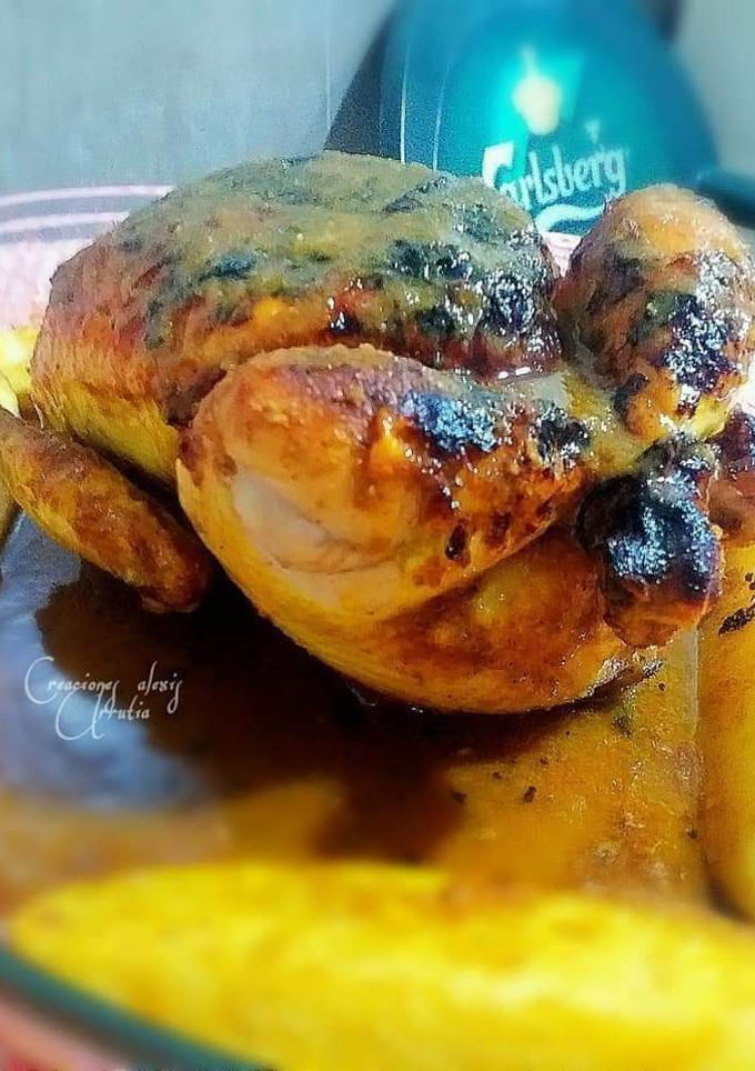 Una foto de Pollo relleno de frutas pasas a la imperial al horno
