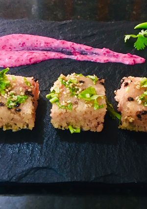 A picture of Beetroot Dhokla.