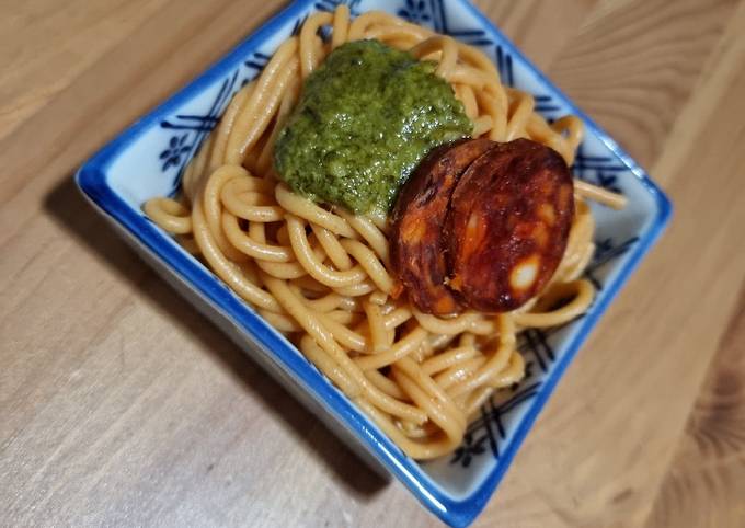 Spicy pesto spaghetti