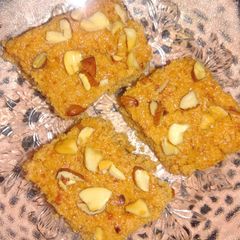 A picture of Carrot Kalakand using Alum powder.