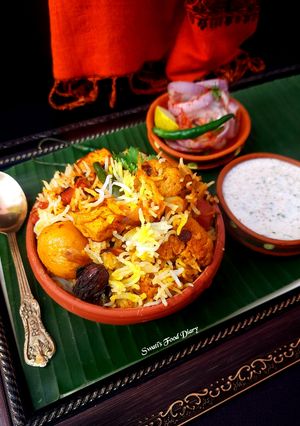 A picture of Veg dum Biryani in Pressure Cooker.