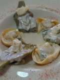 Raviolis rellenos de queso con alcachofas y salsa de roquefort