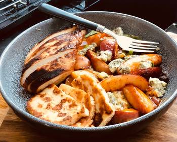 Ultimate Making Recipe Chili honey grilled nectarine on blue cheese salad bed with grilled Halloumi  Grilled Chicken Restaurant Style