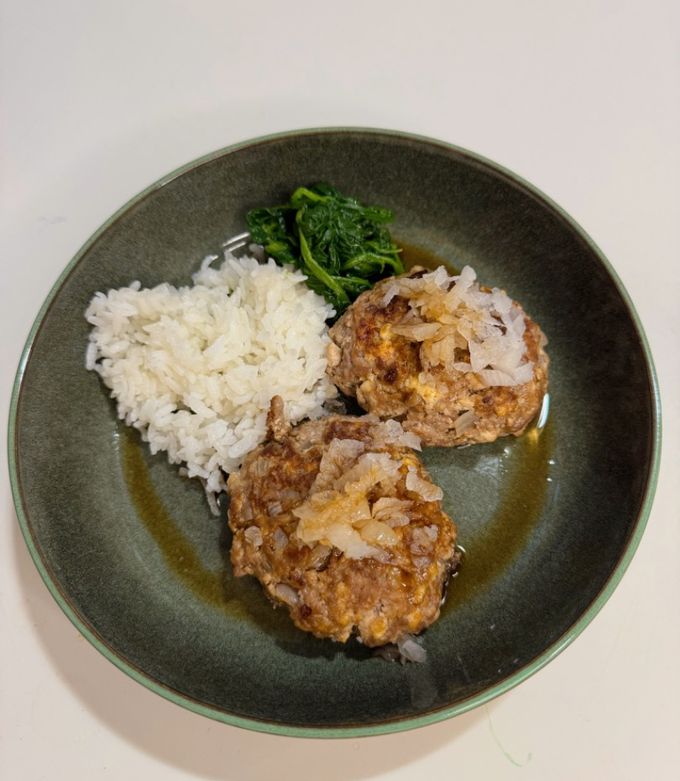 A picture of Ponzu Japanese Tofu and Pork Hamburg  (with Daikon Sauce).