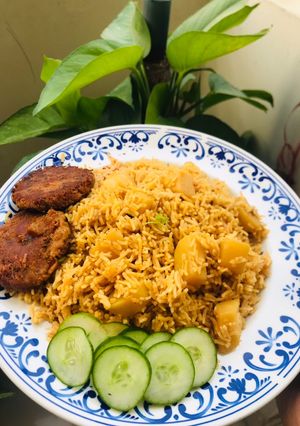 A picture of Alu Tahari (Aloo rice).