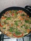 Arroz de molleja y corazón de pollo.