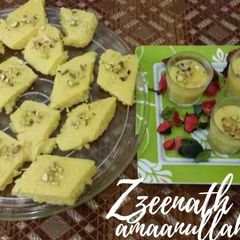 A picture of Sago and Mango Burfi.