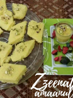 A picture of Sago and Mango Burfi.