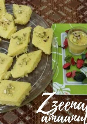 A picture of Sago and Mango Burfi.