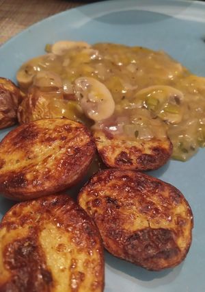 A picture of Leek and mushroom 🍄 sauce.