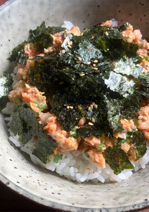 A picture of Canned Salmon Wasabi Miso Rice Bowl.
