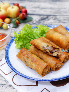 A picture of Vegetarian Taro and Lotus Seed Spring Rolls.