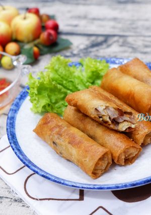 A picture of Vegetarian Taro and Lotus Seed Spring Rolls.