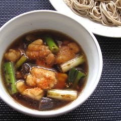 A picture of Soba Noodles With Chicken & Shiitake Soup.