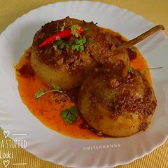 Bharwa Lauki / Achari Keema Stuffed Bottle gourd A picture of Bharwa Lauki / Achari Keema Stuffed Bottle gourd.
