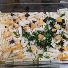 A picture of Christmas Daikon pickle.