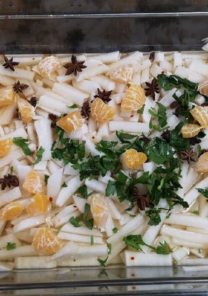A picture of Christmas Daikon pickle.