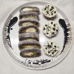 Beetroot swiss roll with mango mava stuffing A picture of Beetroot swiss roll with mango mava stuffing.
