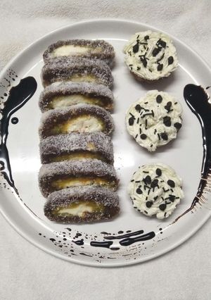A picture of Beetroot swiss roll with mango mava stuffing.