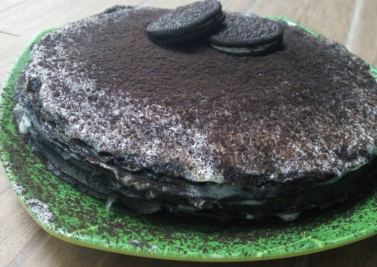 Bagaimana Menyiapkan Oreo Crepe cake (Black and White) Anti Gagal