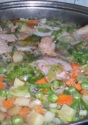 A picture of Chicken vegetable soup.