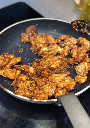 A picture of Miso and sesame chicken.