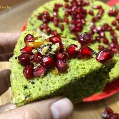 A picture of Palak Besan Ka Dhokla (Steamed Spinach Gramflour Savory Cake) – Winter Breakfast Special.